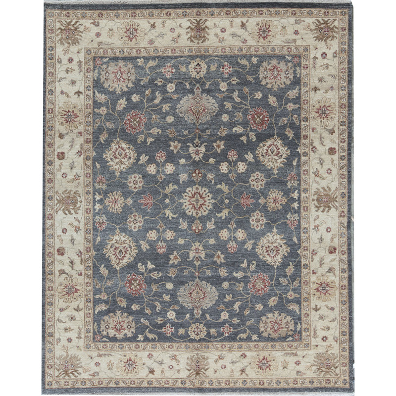 Tapis noir et ivoire de haute qualité noué à la main