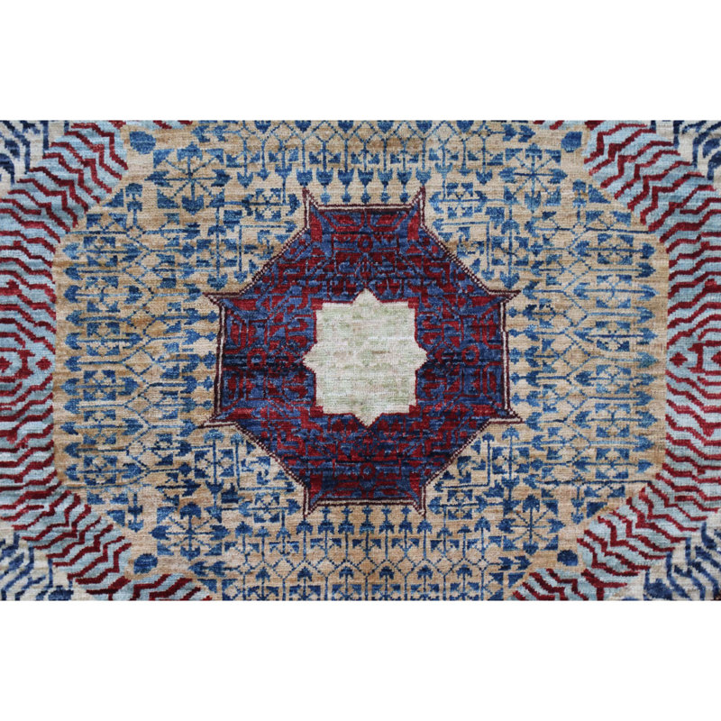 Tapis unique rouge, bleu marine et bleu de 7 pi 11 po x 9 pi 9 po