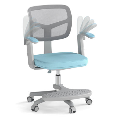 Kids Desk Chair Children Study Chair with Adjustable Height, Armrest & Footrest Blue