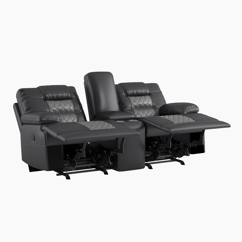 Vortex 77'' Modern & Contemporary Manual Double Glider Reclining Love Seat with Center Console, Receptacles and USB Ports
