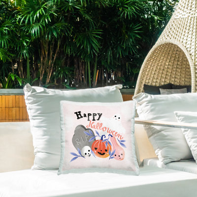 Coussin décoratif Happy Halloween Happy Festive Gourds par Dominika Godette
