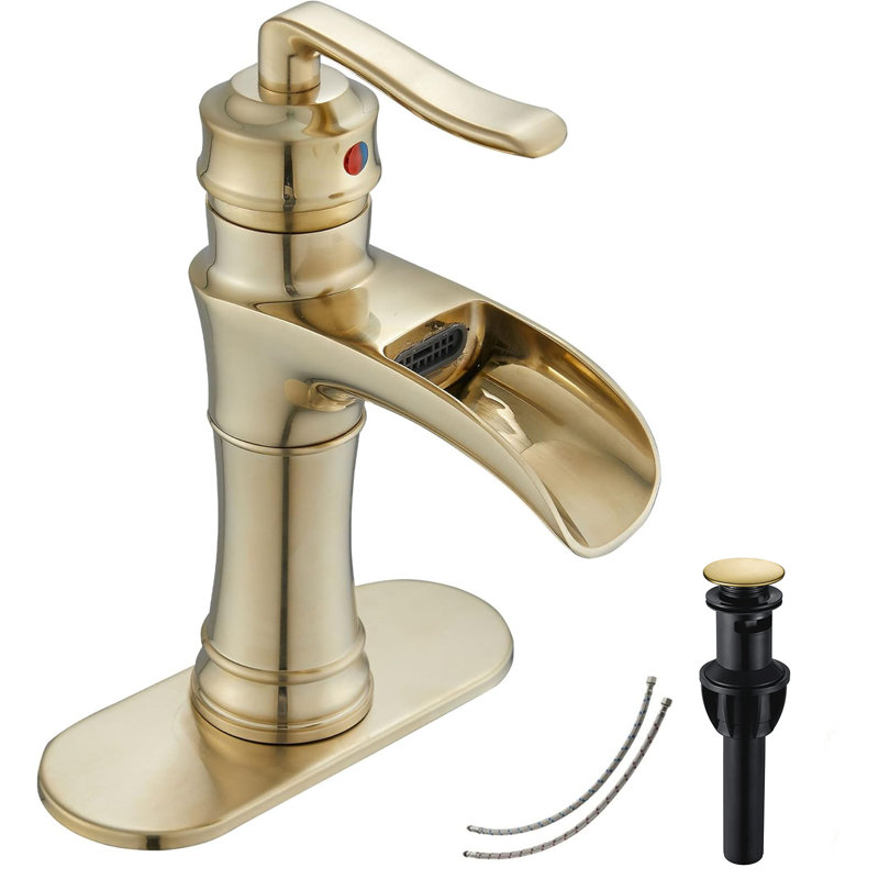 Single-handle Bathroom Faucet with Drain Assembly, Brushed Gold