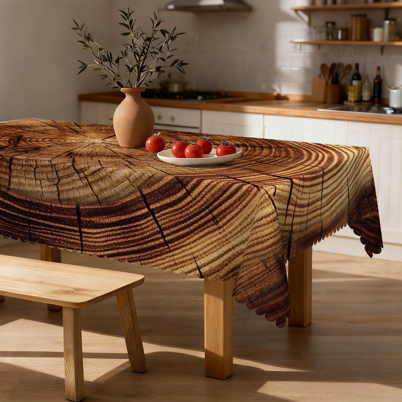 Nappe en polyester lavable à la machine avec motif grain de bois, L 86,6 po x l 70,8 po