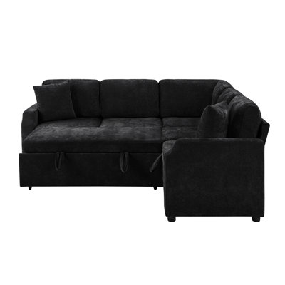 Functional 81.9" L-Shaped With Bed Feature, Storage Compartment, Soft Chenille, Matching Pillows For Multifunctional Rooms Sectional Convertible Bed, Hidden Storage, Chenille Upholstery, Curved Small