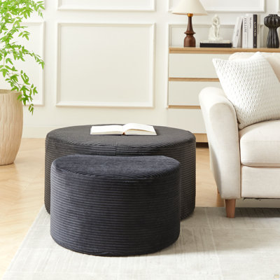 Nesting Coffee Table Set Of 2,Upholstered Round Coffee Tables Set Of 2 For Living Room, Modern Foam Round Coffee Table Side Table End Table Ottoman, No Assembly