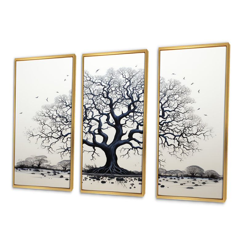 Arbre africain africain, impression d'art mural, Cadre flottant doré, H 28 po x l 36 po x P 1 po