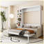 Grand lit escamotable mural avec canapé et tablettes de rangement, blanc