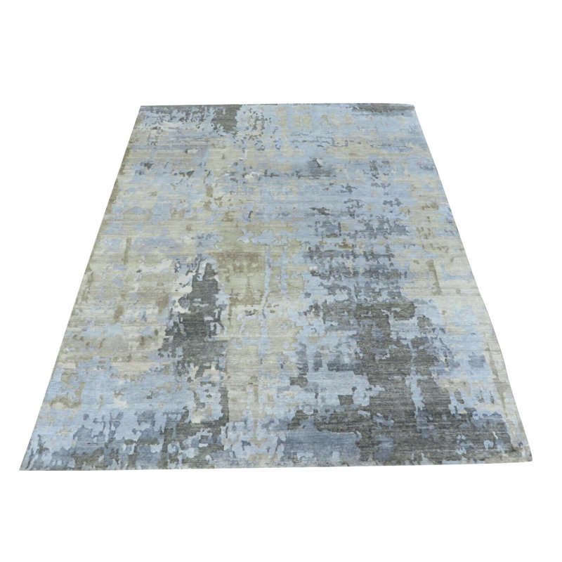 Tapis de zone en laine noué la 8 pi x 10 pi 2 po one-of-kind à la main Donnie