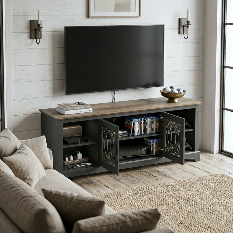 Allivia TV Stand for TVs up to 75", Black/Knotty Oak