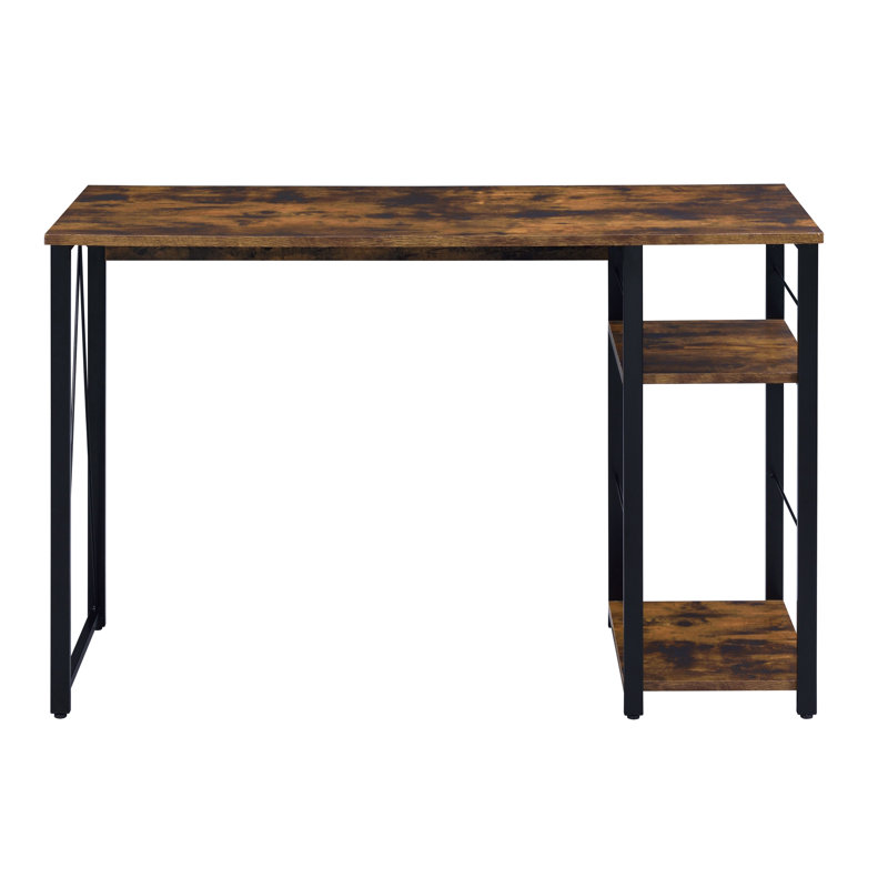 Bureau d'écriture rectangulaire à 2 tablettes en chêne patiné et noir, Brun