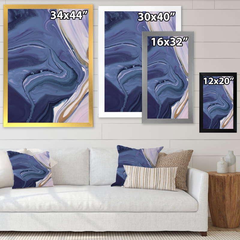 Art de luxe sur toile tourbillonnant en marbre bleu de luxe, Cadre photo noir, H 20 po x l 12 po x P 1 po