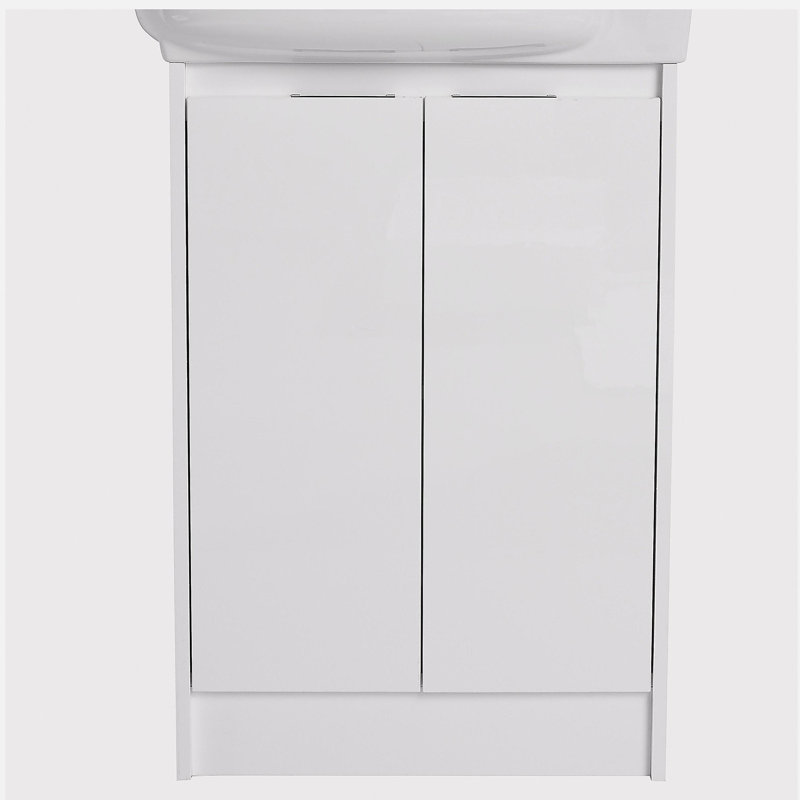 Meuble-lavabo autoportant de 23 po avec lavabo et portes, Blanc lustré