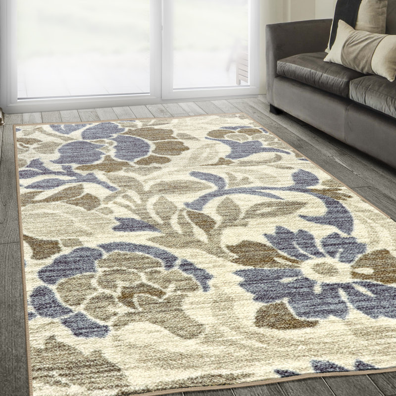 Très grand tapis d'intérieur 100% nylon antidérapant à volutes Jolie, Rectangle 4pi x 6 pi
