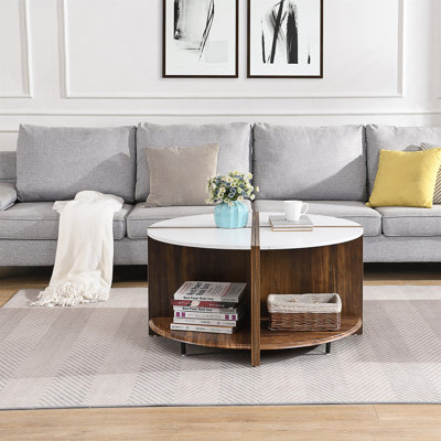 4 pièces de table basse ronde industrielle, assemblage robuste et facile, 2 niveaux avec rangement pour le salon, le jardin