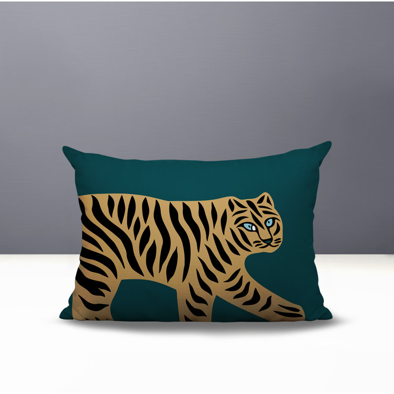Oreiller rectangulaire intérieur / extérieur Gigi Tiger, Émeraude, H 25 po x l 18 po