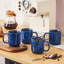 Ensemble de 4 tasses ombrées bleues, 12 oz avec rebord incurvé, conception moderne en grès à bords surélevés-124941551-124941552