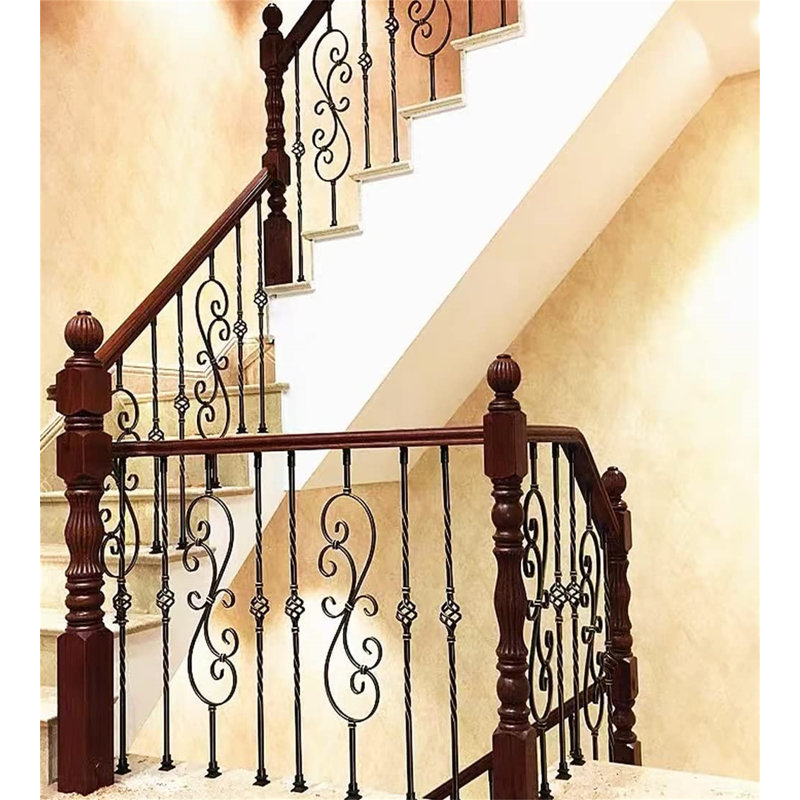 Satin Black Hollow Wrought Iron Scroll Staircase Balusters Set
