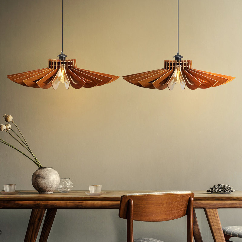 Élégant lustre marguerite, couleur noyer, 20,5 po x 20,5 po | Corps en panneau de fibres à densité moyenne avec câble réglable | Style scandinave et champêtre, culot E27 de 40 W maximum | Parfait pour le salon et la salle à manger