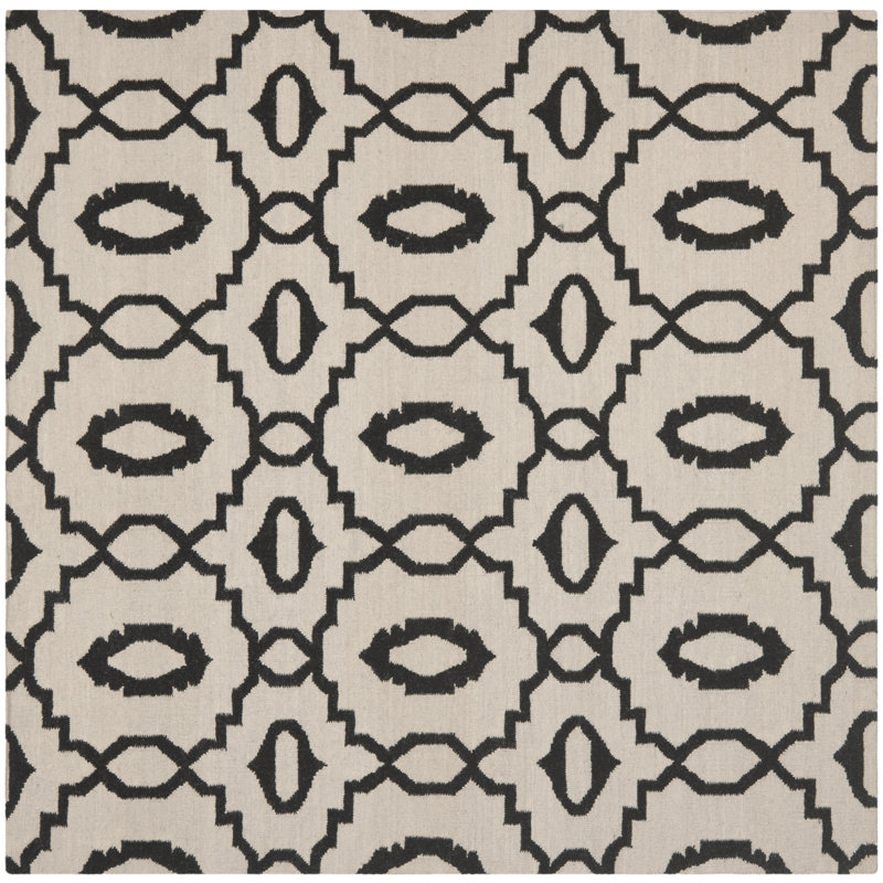 Rodgers Hand Woven Flat Weave Wool Geometric Rug, Square 6'