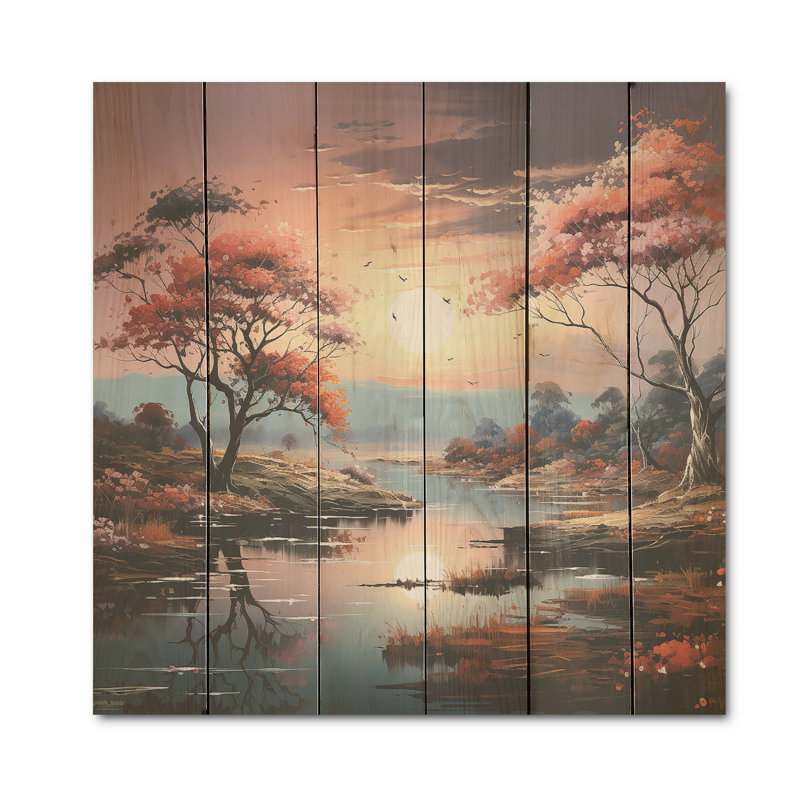 «Mystical Lakes», art liquide sur bois de pin naturel sur bois de pin naturel, H 15 po x l 15 po