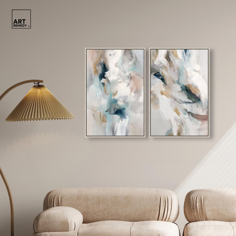 «Whispering Colors Duo», reproduction d'art sur toile par Art Remedy, cadre argenté, 16 x 24, Cadre argenté