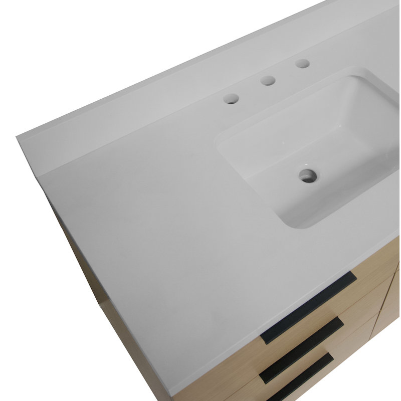 Ensemble de meuble-lavabo simple mural 42 po Mitchell, Bois blond, Blanc mat