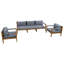 Ensemble de canapé modulaire d'extérieur 3 pièces, ensemble de conversation en corde tissée avec cadre en bois d'acacia massif, coussins amovibles résistants à l'eau pour la cour, la terrasse et la piscine, gris-892945511