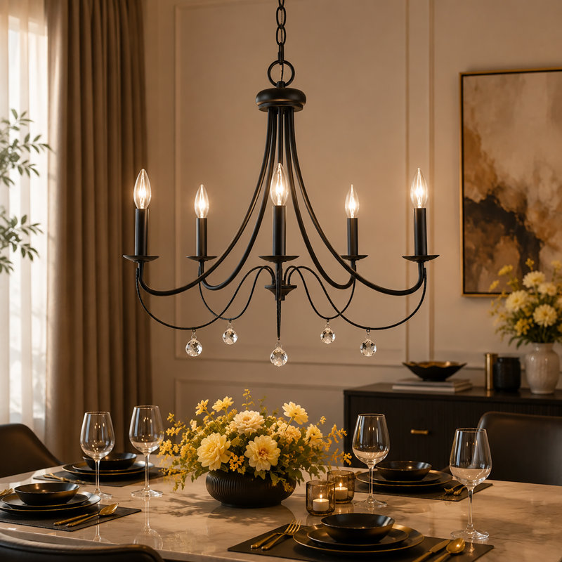 Lustre empire 5 lumières moderne de style l 24,5 po avec détails en cristal