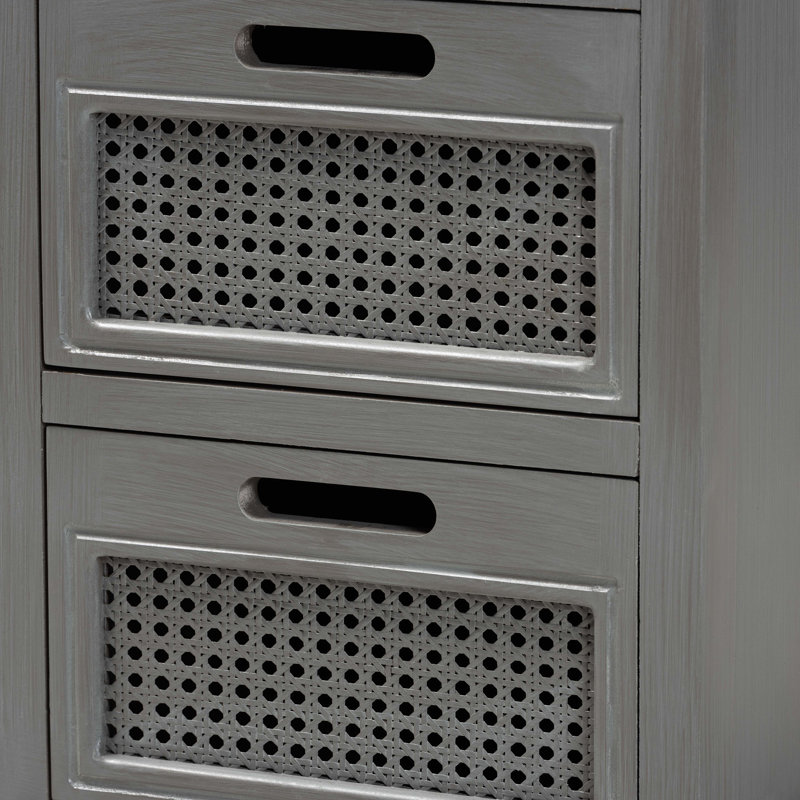 Sheldon Grey Wood and Synthetic Rattan 3-Drawer Nightstand