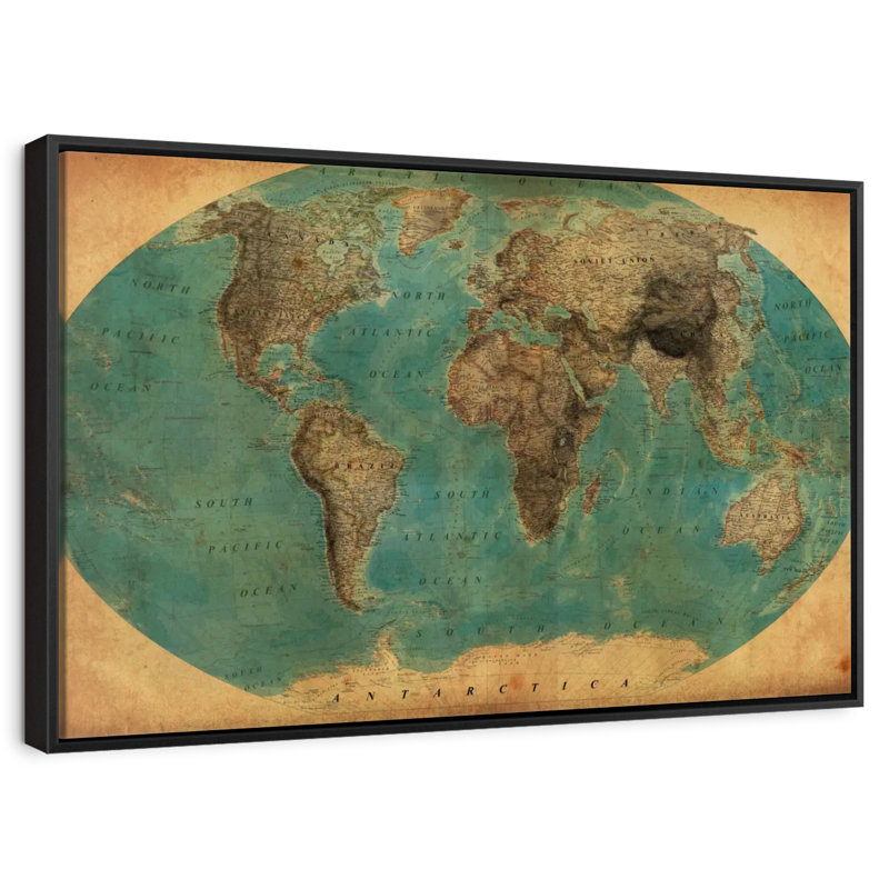 Carte du monde rétro Aliaz, H 17 po x l 25 po