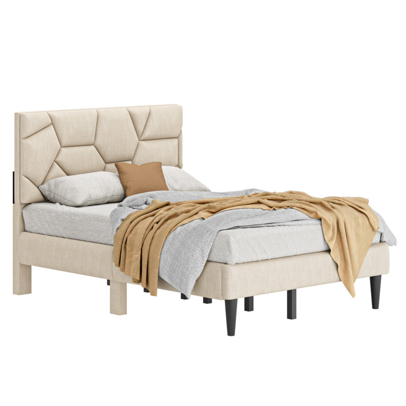 Structure de lit en lin, Beige, Double