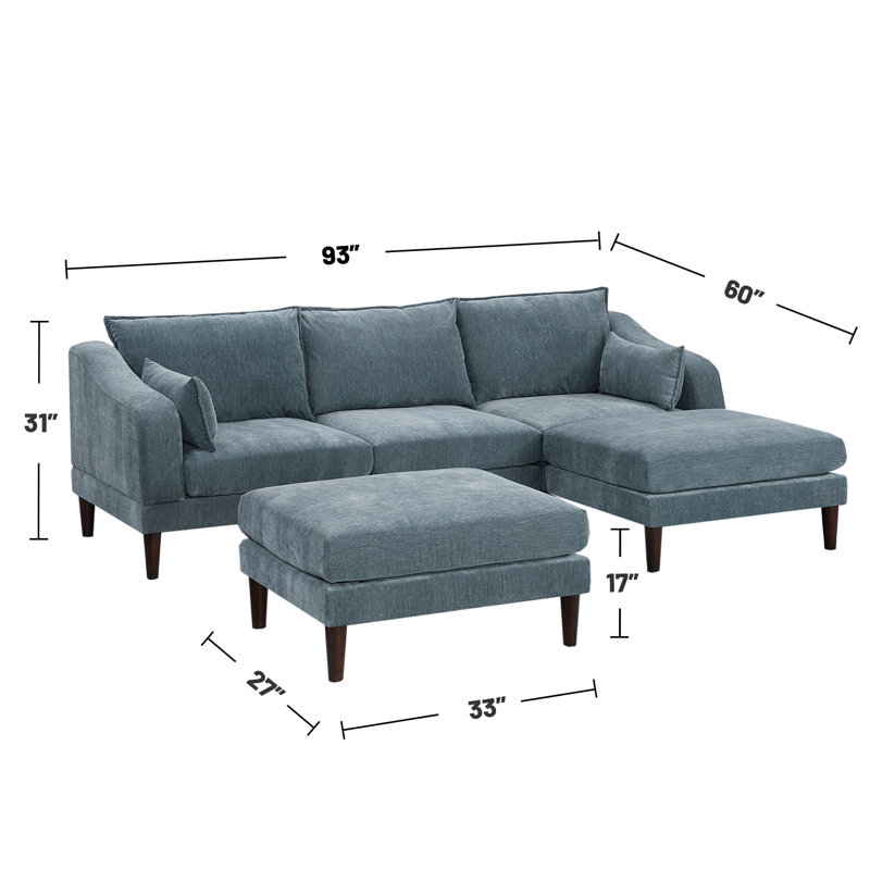 Sukkhu Reversible Sofa & Chaise with Ottoman, Mineral Polyester Blend