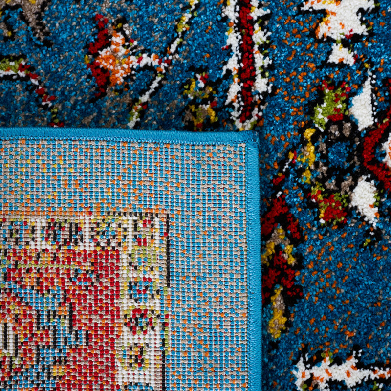 Tapis rétro bleu / rouge 266 Hamadan, Tapis de couloir 2 pi 3 po x 8 pi