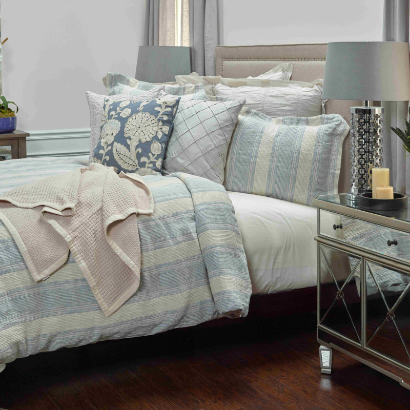 Dorian 100% Linen Striped Sham, Standard, Soft Blue/Gray