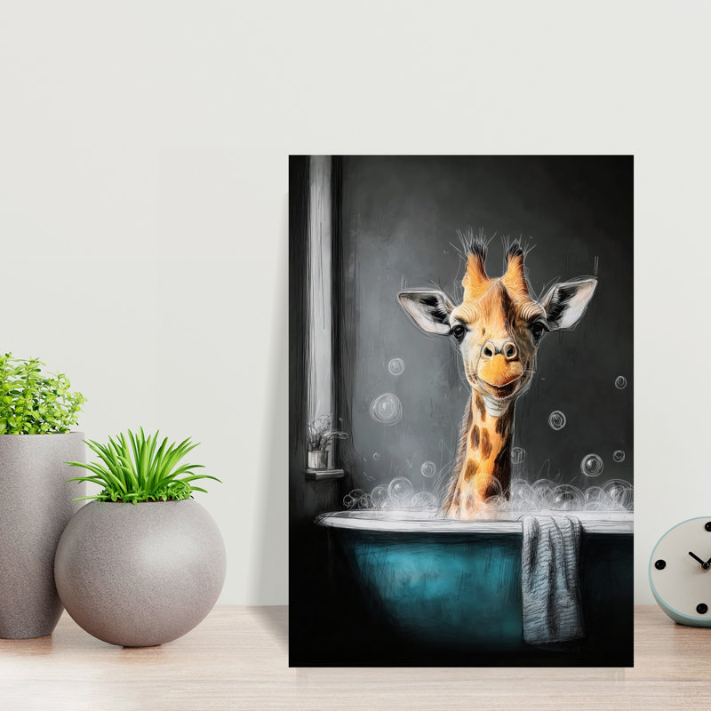 Giraffe In Bathtube 3 by Justyna Jaszke - Wrapped Canvas Print, 45.72 cm H x 30.48 cm W