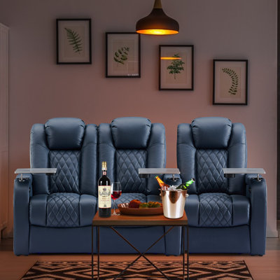 Upholstered Power Reclining Home Theater Seating with Cup Holder