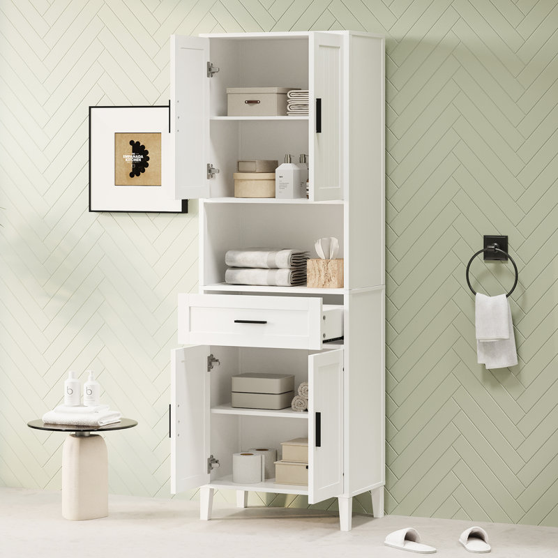 Tall Freestanding Bathroom Cabinet 70.9" - 1 Drawer, 4 Soft-Close Doors, 2 Adjustable Shelves, Water- Finish, Quiet Operation Flexible Storage