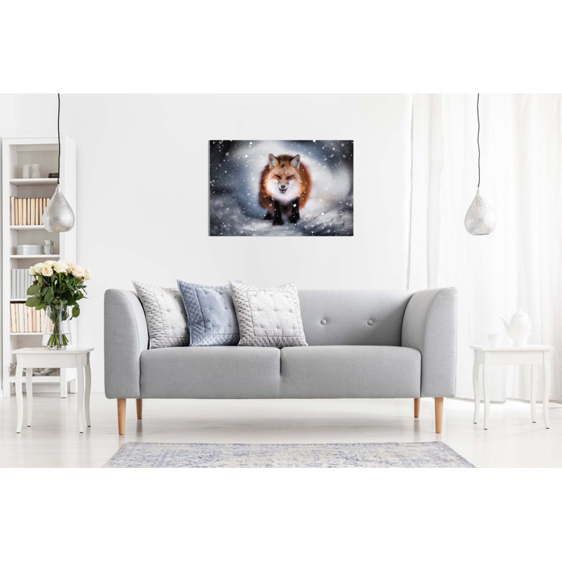 Angry Red Fox In Snow - Wrapped Canvas Painting, 61cm H x 91cm W x 1.8cm D