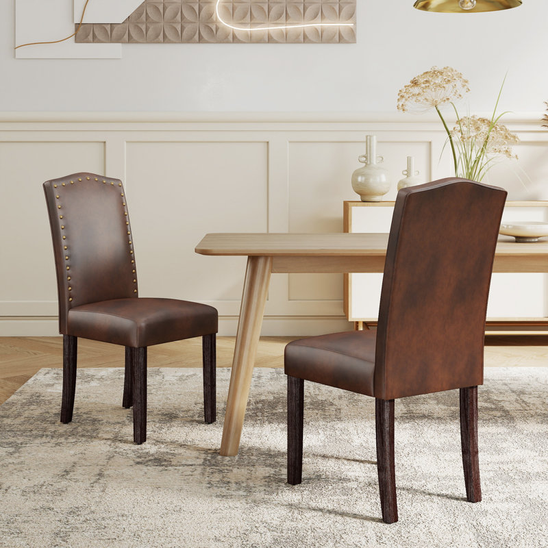 Mourya Upholstered Dining Chair, Brown PU Leather 