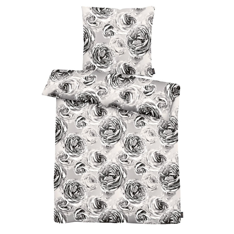Beatrice Cotton Floral Duvet Cover, 135 x 200cm Duvet Cover, Grey/Black