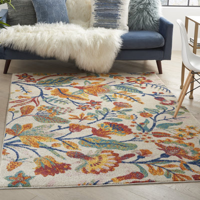 Tapis ivoire traditionnel à motif floral Lakenya