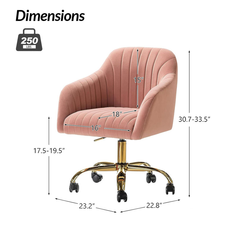 Adan Modern Velvet Task Chair with Wood Frame and Back, Pink Velvet