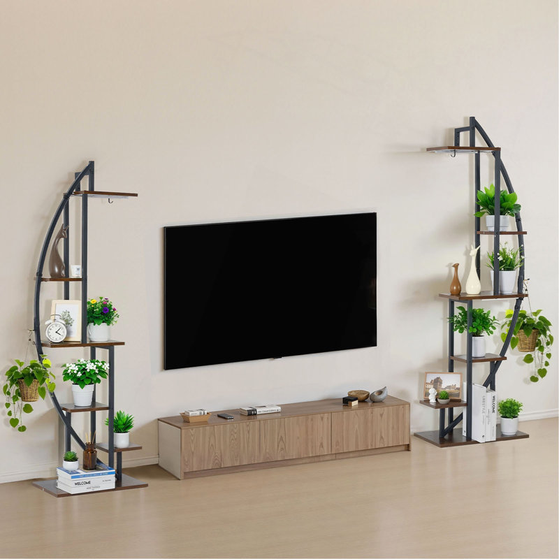 Support à plante d'intérieur avec lumières de croissance, tablette de 63 po de hauteur à 6 niveaux, support de 2 plantes de coin en métal, 3 minuteurs et 10 luminaires, support de fleurs en forme de demi-lune pour le salon