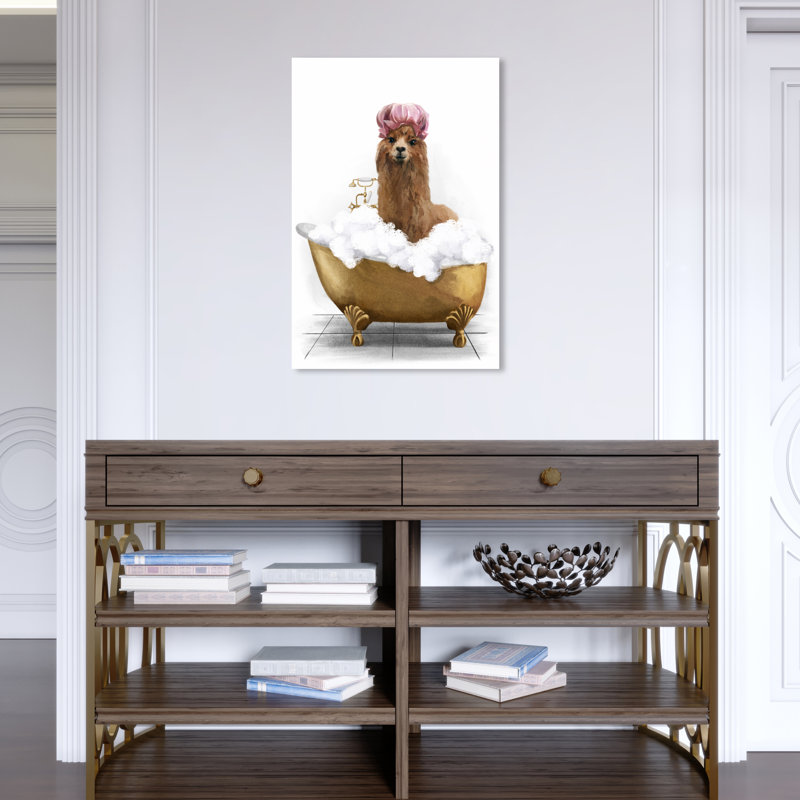 «Bathaign Llama», peinture sur toile à cadre flottant, H 24 po x l 16 po, Toile tendue