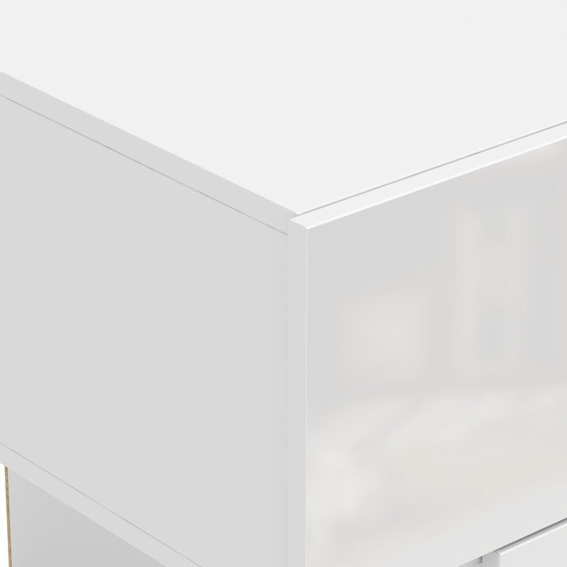 Commode double 8 tiroirs avec surface ultrabrillante, Blanc