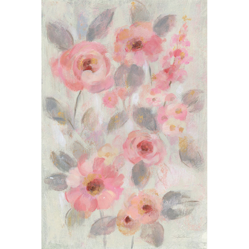 Expressive Pink Flowers I by Silvia Vassileva - Painting Print, Black Floater Framed, 46 cm H x 30 cm W