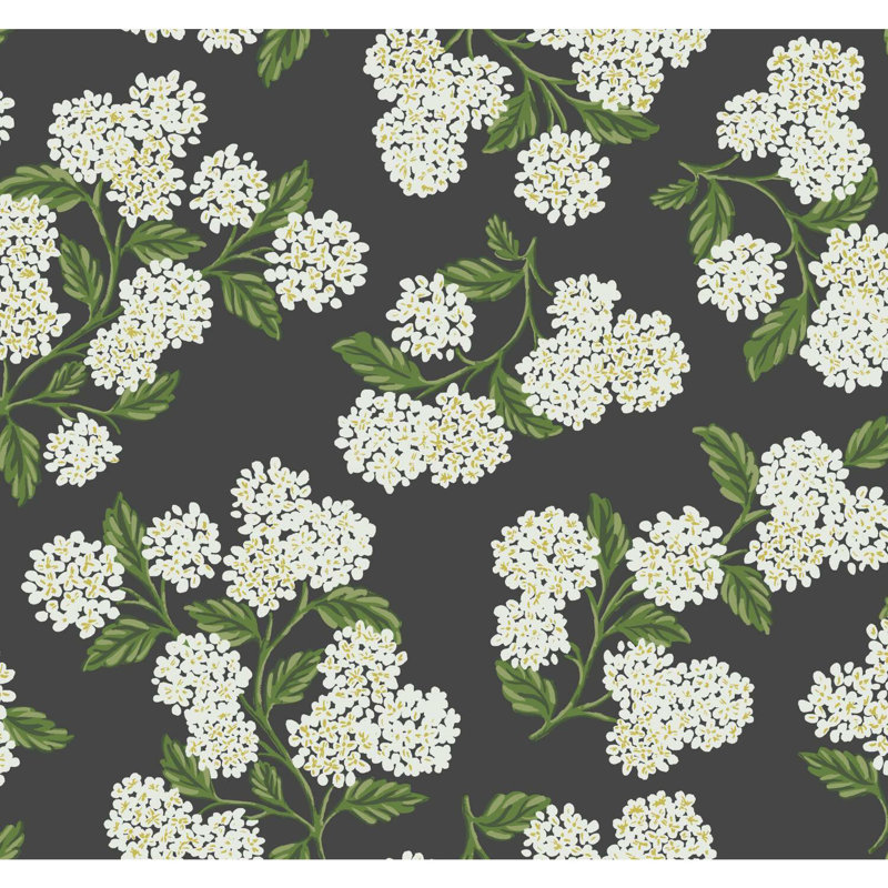 Papier peint 27 'x 27 "Hydrangea, Noir/blanc
