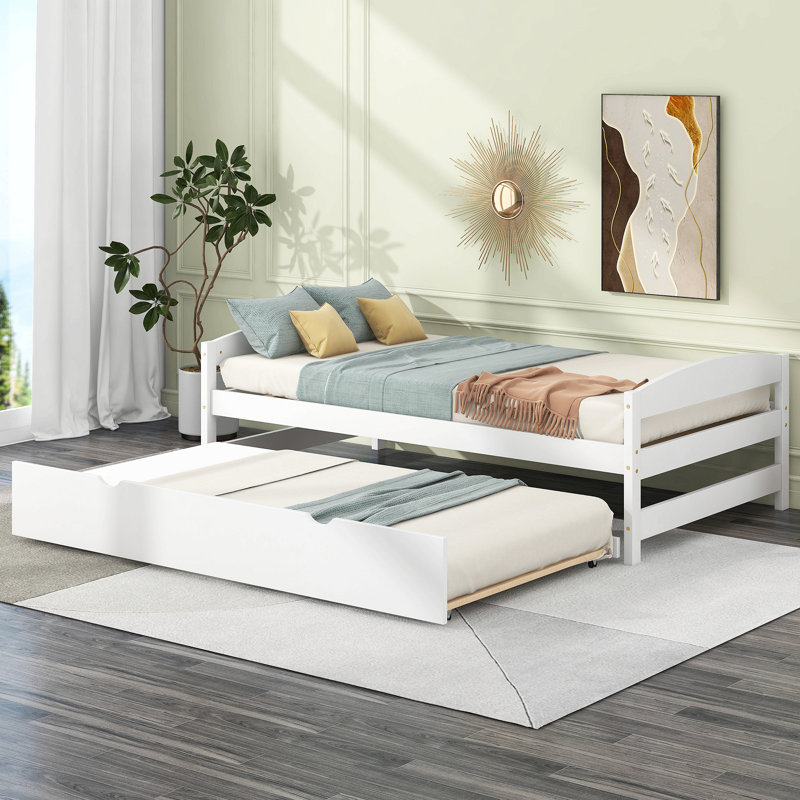 Lit plateforme simple avec lit gigogne simple, Blanc