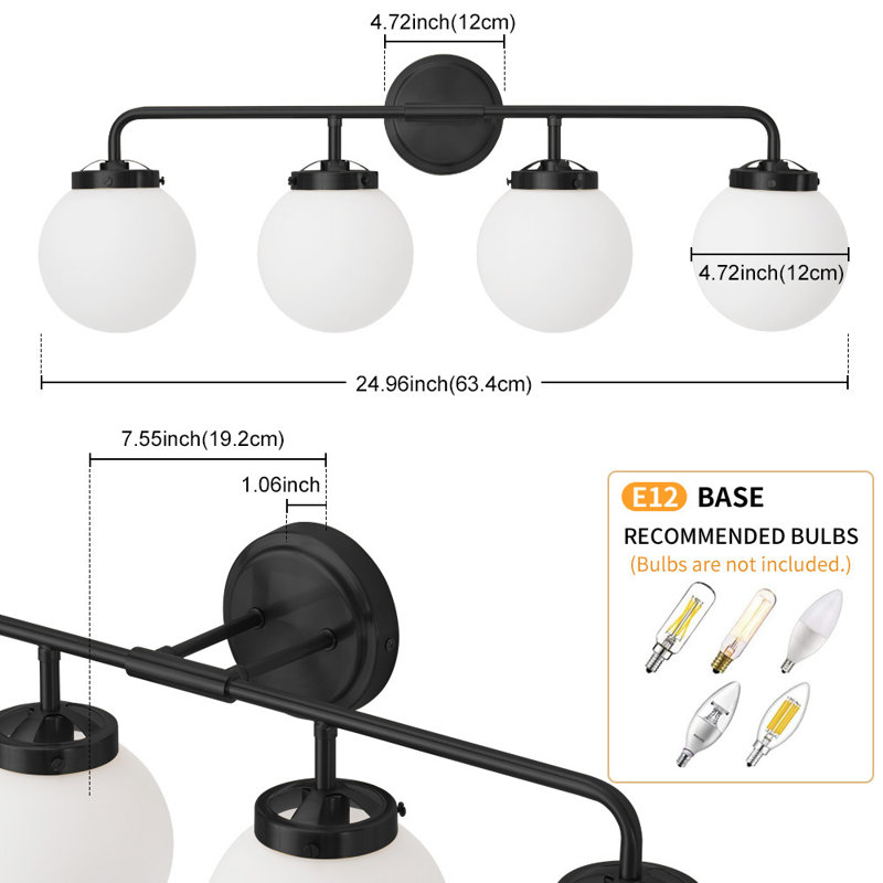 Jaxon Dimmable Vanity Light, Bulbs not Included, 4, Matte Black