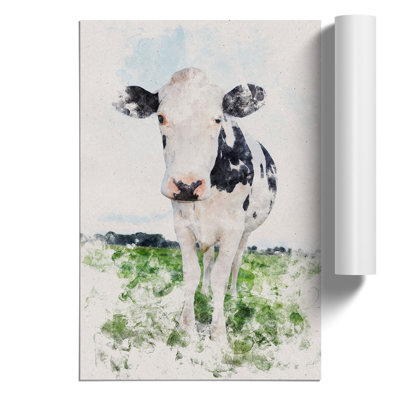 Black and White Cow Watercolour - Frameless Print